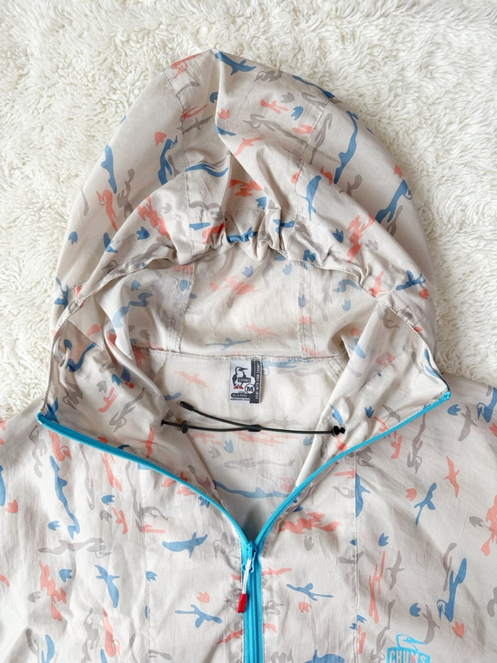 VTG 90s Y2K Chums Beige Duck Print Lightweight Anorak Windbreaker Hooded Jacket - Picture 4 of 10